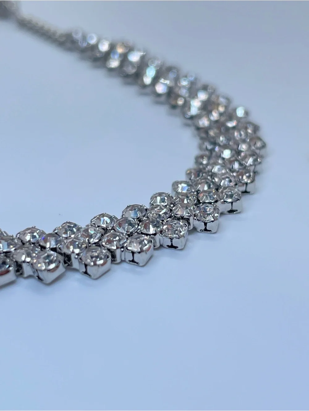 Silver Tone Crystal Rhinestone Tennis Bracelet Glam Statement